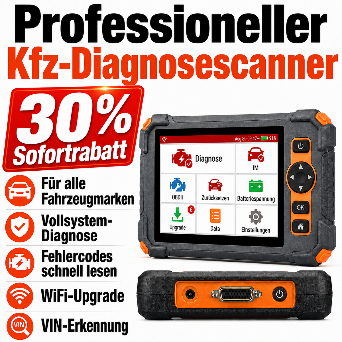 Profesionalna avtomobilska diagnostična naprava OBD2 – skener vseh sistemov